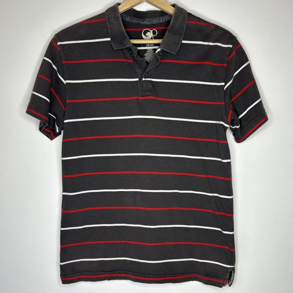 VTG 80’s OP Ocean‎ Pacific Short Sleeve Stripes Polo Shirt Men’s Medium Gray Red
